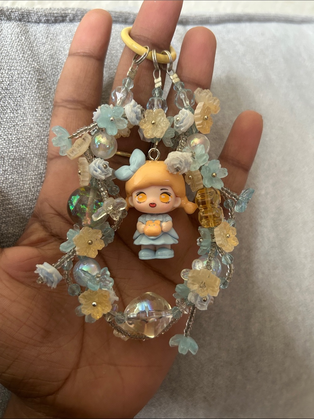 Pastel Blue & Yellow Cute Girl Charm Keychain Necklace